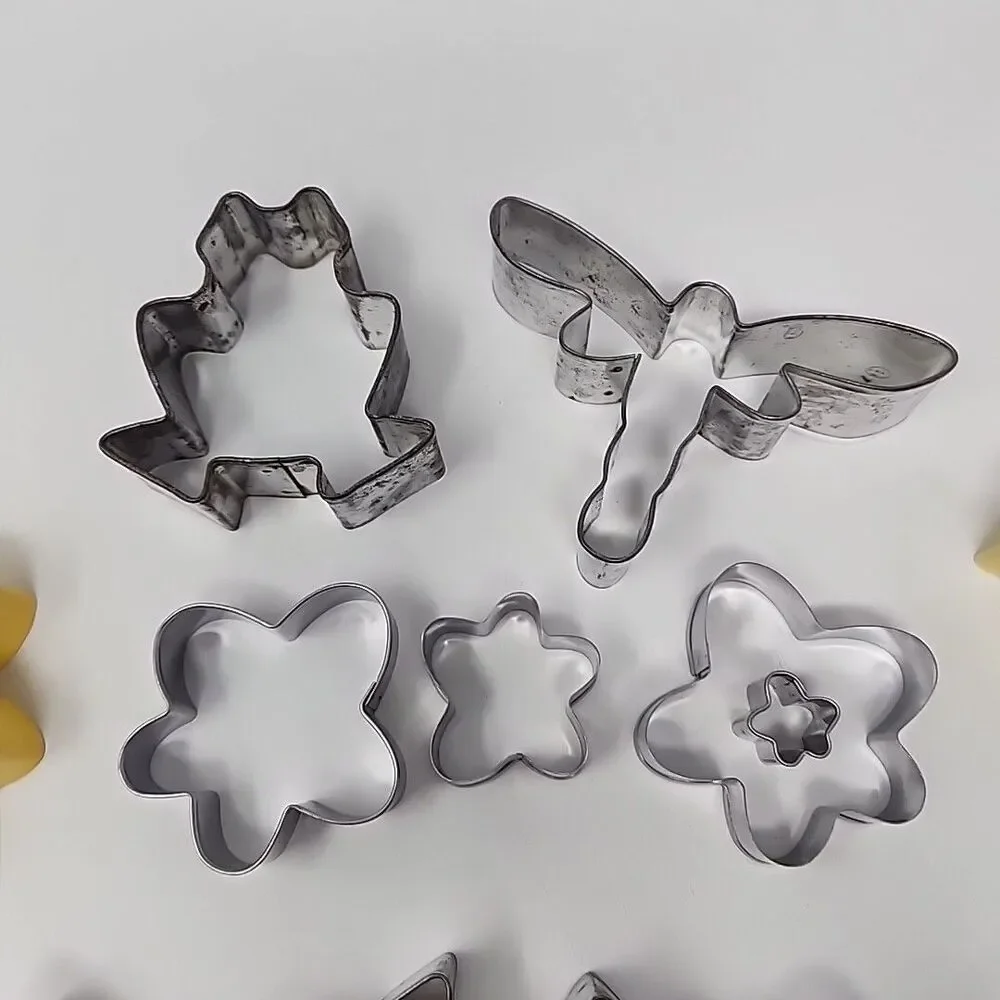 Vintage Metal Cookie Cutter Lot of 11 Spring Bunny Chick Flowers Frog Dragonfly